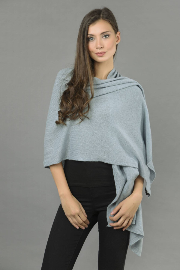 Knitted Pure Cashmere Wrap in Cambridge Blue