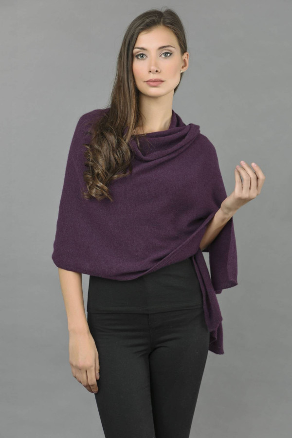 Châle tricoté pur cachemire en violet