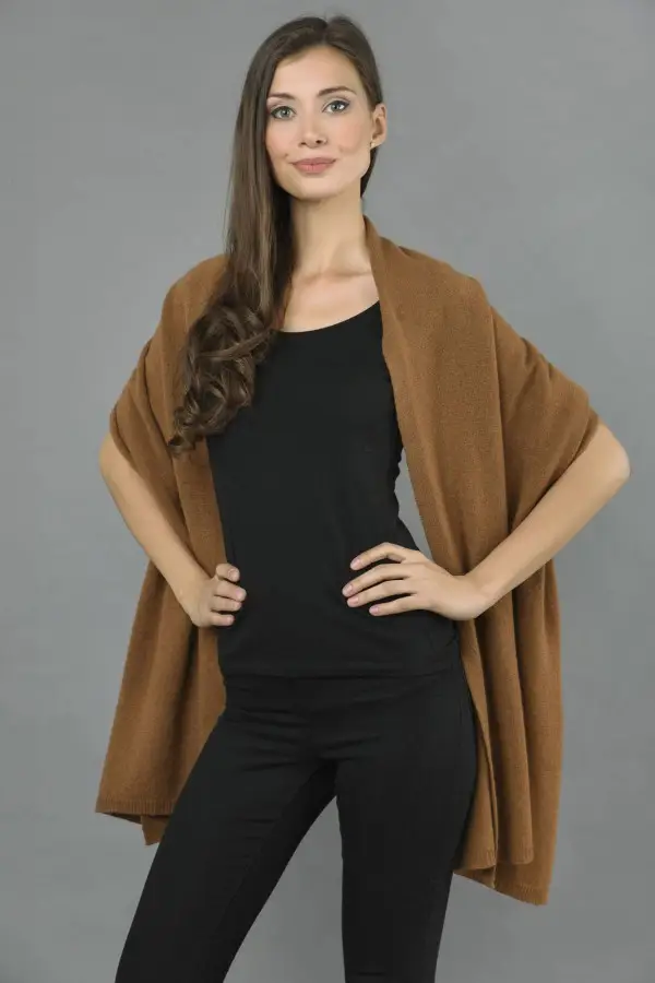 Knitted Pure Cashmere Wrap in Brown