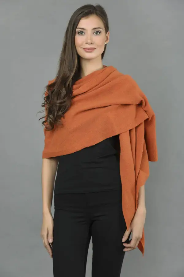 Knitted Pure Cashmere Wrap in Burnt Sienna