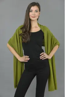 Knitted Pure Cashmere Wrap in Olive Green