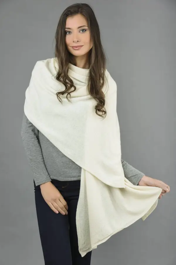 Knitted Pure Cashmere Wrap in Cream White
