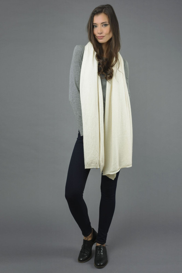 Knitted Pure Cashmere Wrap in Cream White