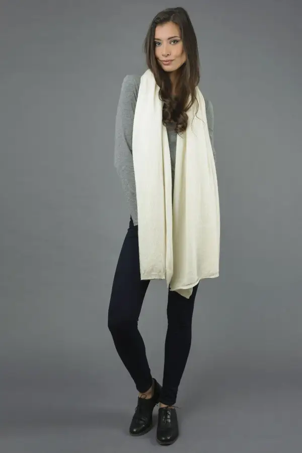 Knitted Pure Cashmere Wrap in Cream White
