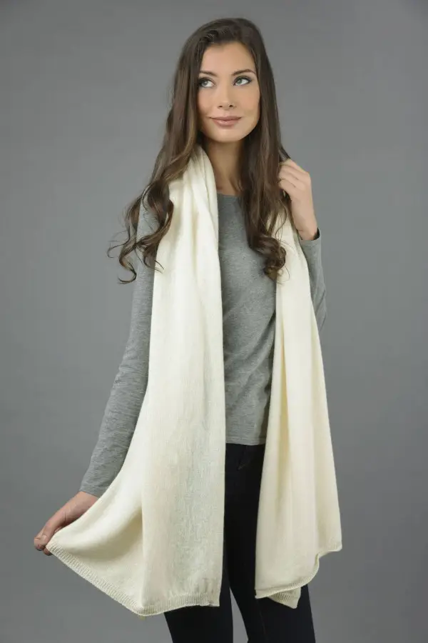 Knitted Pure Cashmere Wrap in Cream White