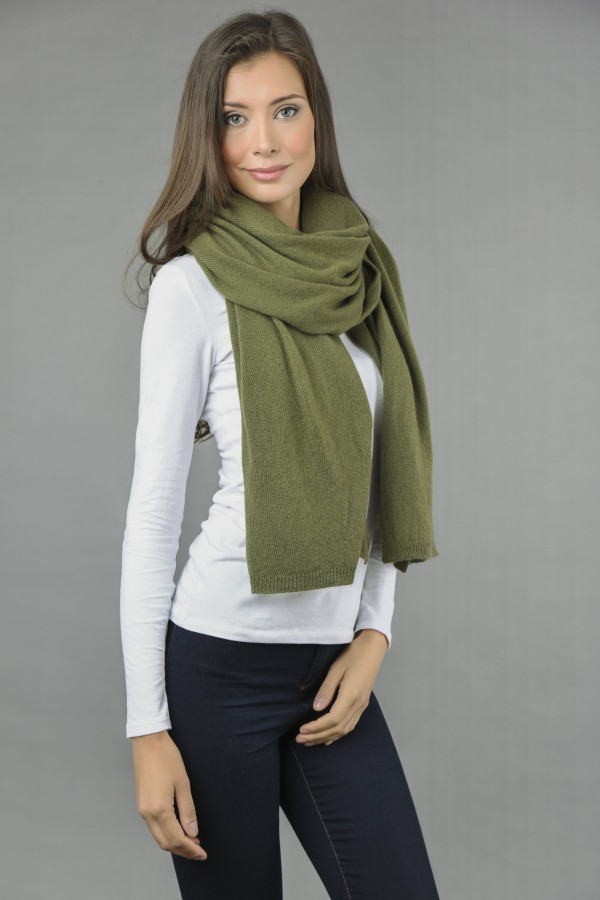 Knitted Pure Cashmere Wrap in Loden Green