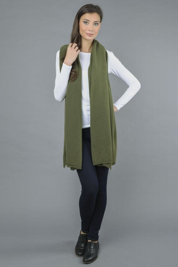 Knitted Pure Cashmere Wrap in Loden Green