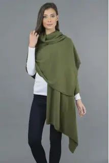 Knitted Pure Cashmere Wrap in Loden Green