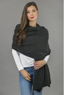 Knitted Pure Cashmere Wrap in Charcoal Grey