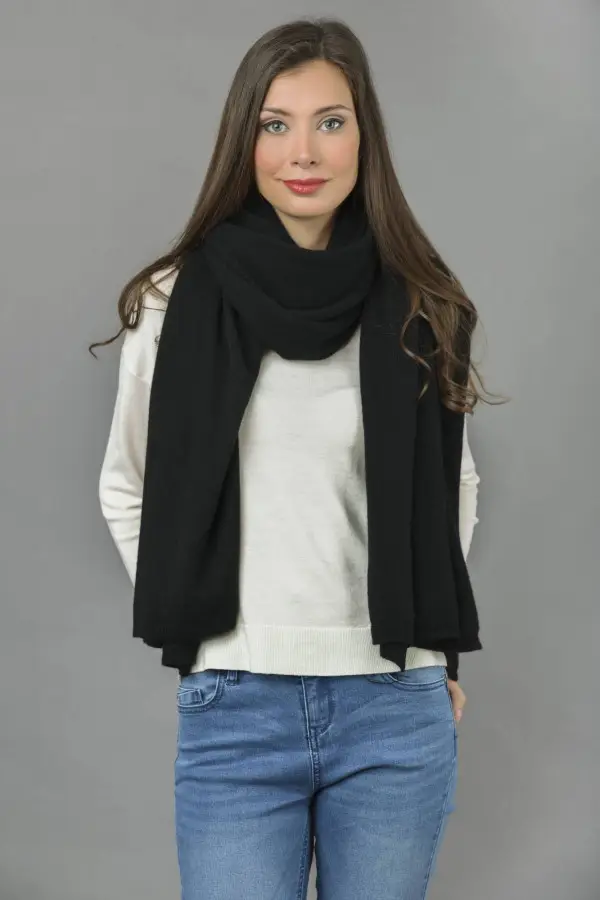 Knitted Pure Cashmere Wrap in Black