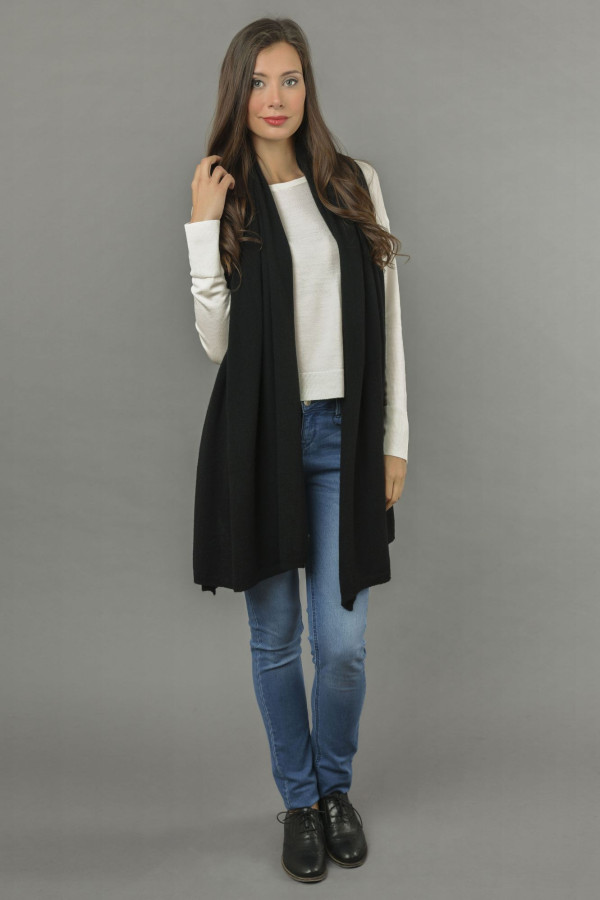 Knitted Pure Cashmere Wrap in Black