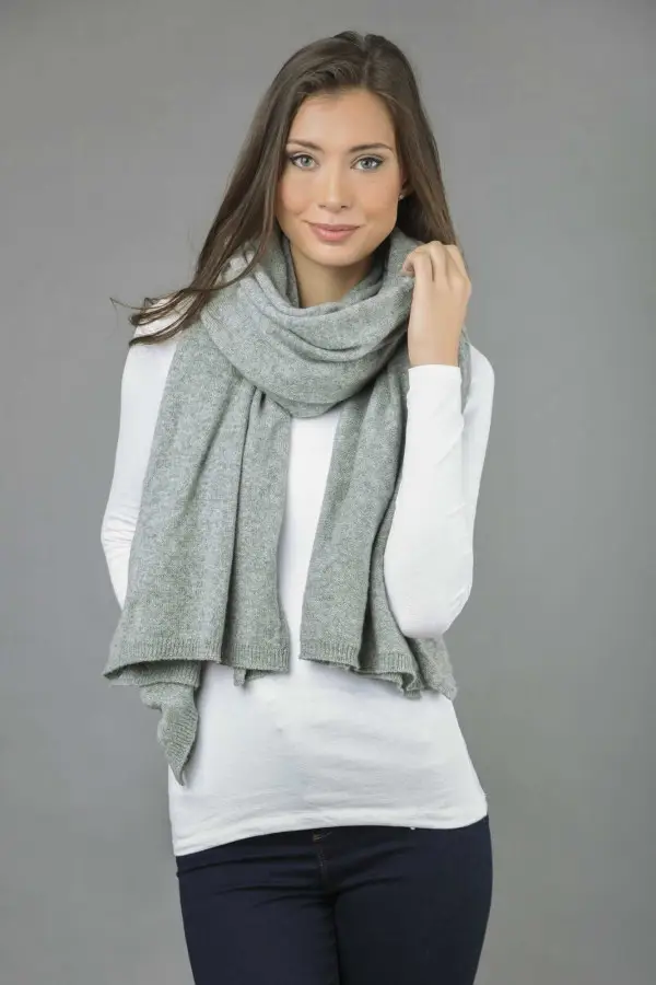 Knitted Pure Cashmere Wrap in Light Grey 1