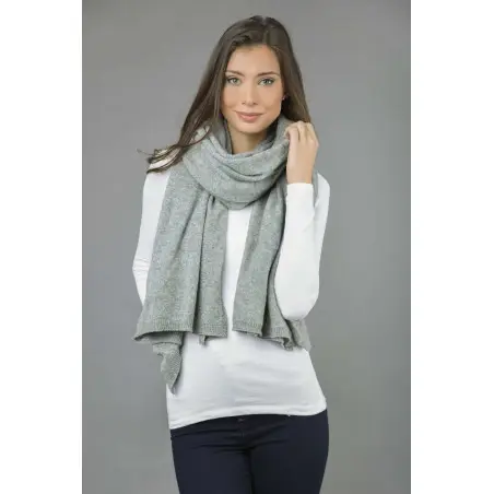 Knitted Pure Cashmere Wrap in Light Grey 1