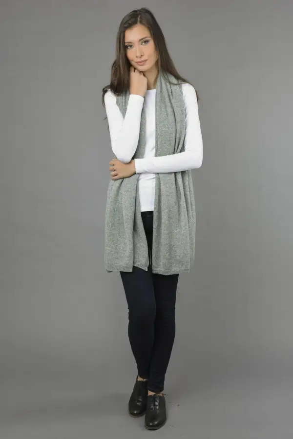 Knitted Pure Cashmere Wrap in Light Grey 2