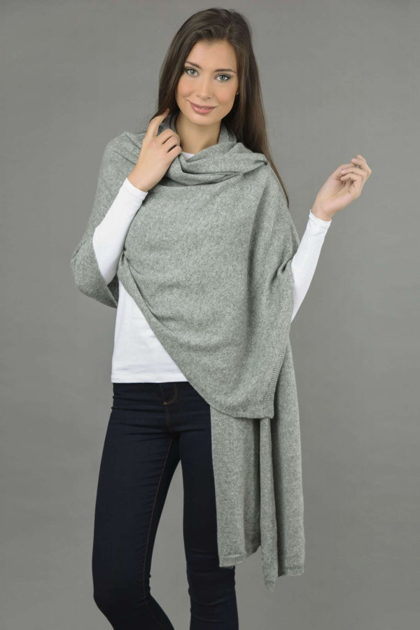 Knitted Pure Cashmere Wrap in Light Grey 4