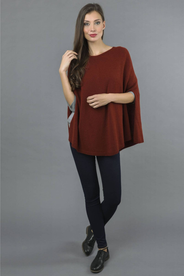 Mantella poncho in puro cashmere colore Bordeaux