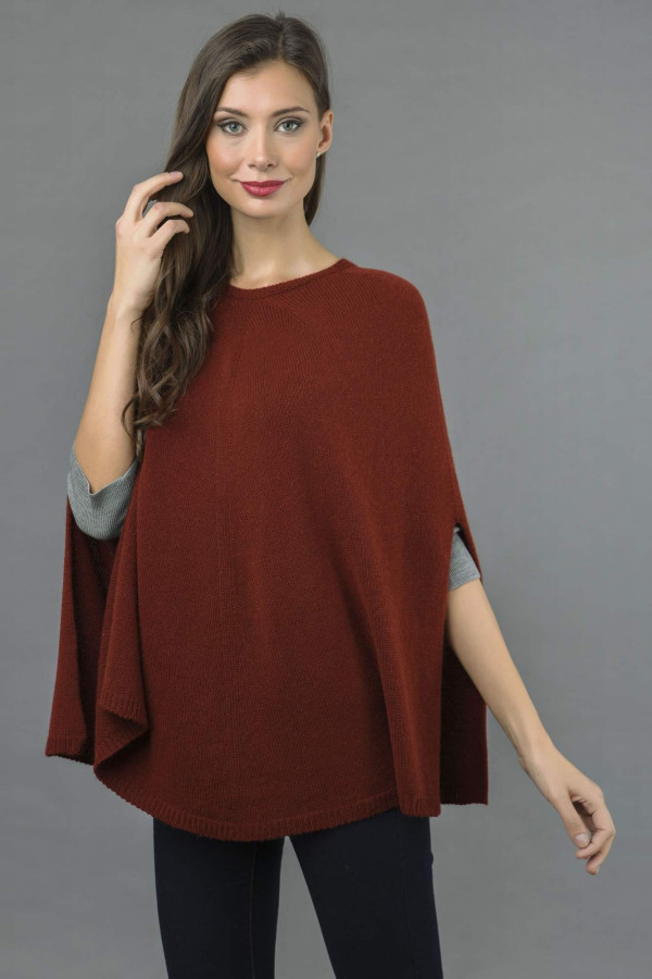 Reiner Kaschmir Glatt Gestrickter Poncho Umhang in bordeaux