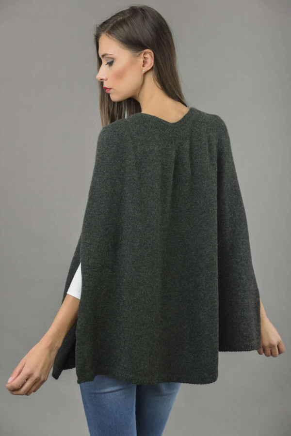 Reiner Kaschmir Glatt Gestrickter Poncho Umhang in anthrazitgrau