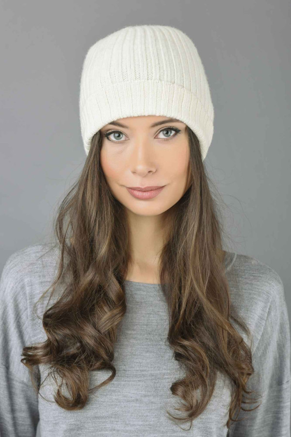 Pure Cashmere Ribbed Beanie Hat