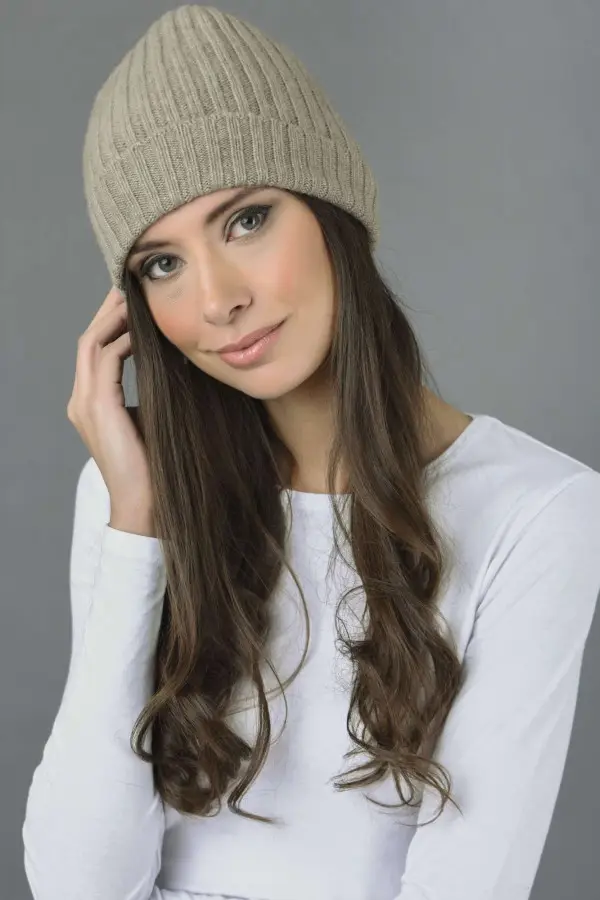 Cappello a coste fisherman Cammello in puro cashmere