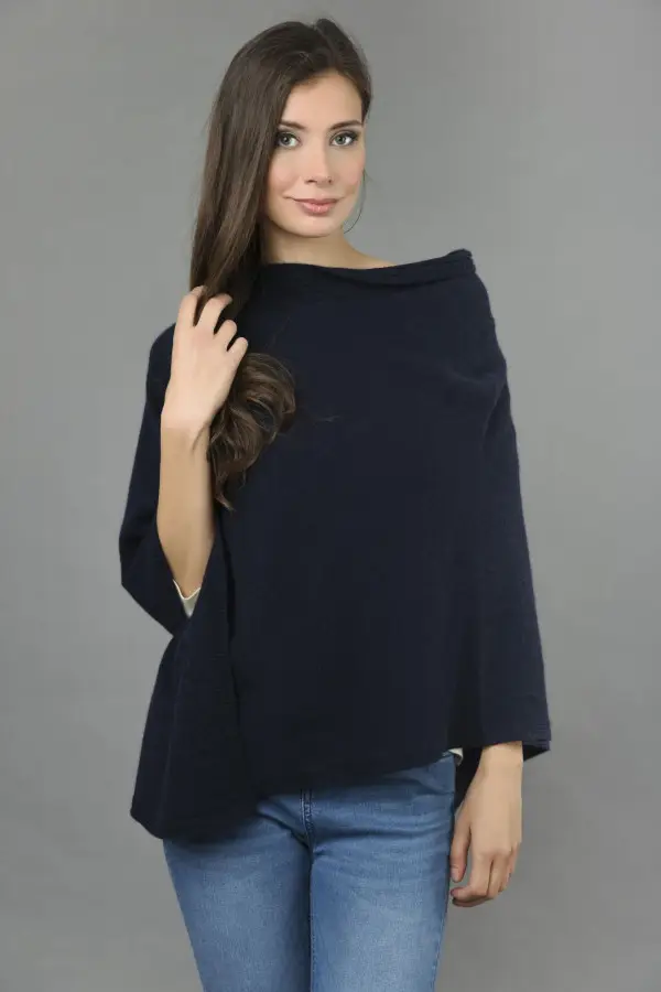 Poncho asimmetrico in puro cashmere Blu navy
