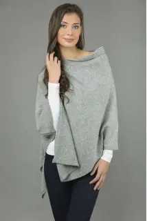 Poncho asimmetrico in puro cashmere Grigio chiaro