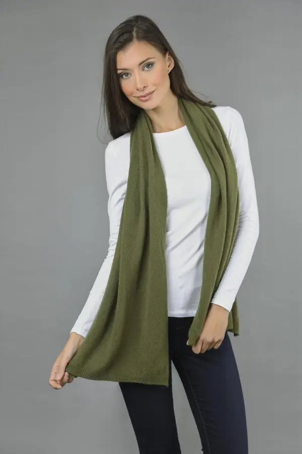 Reiner Kaschmir Schal Glatt Gestrickt Stola in graugrün