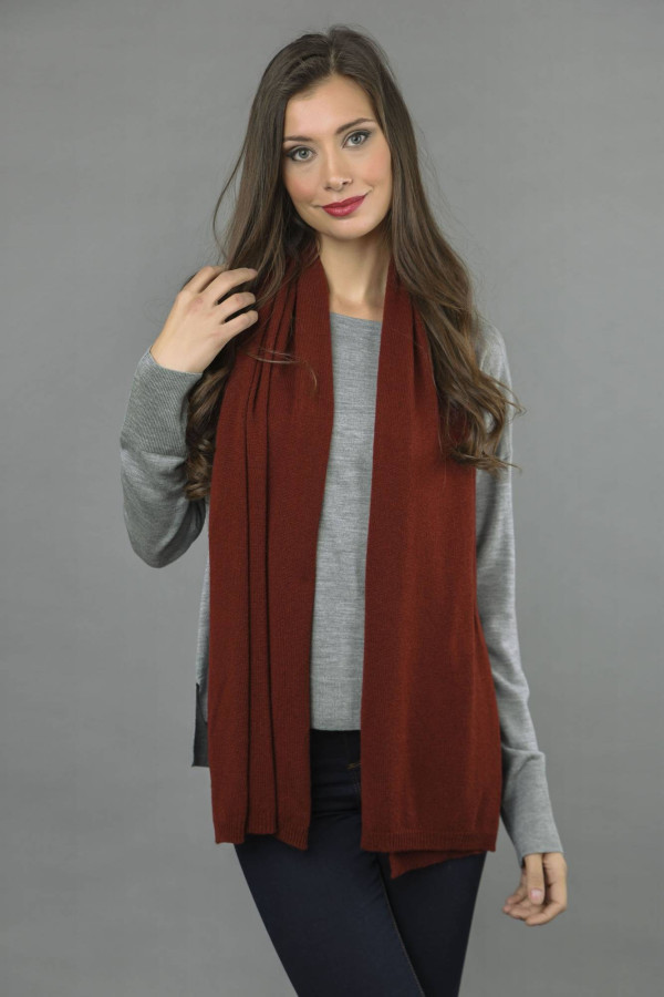 Pure Cashmere Scarf Plain Knitted Stole Wrap  in Bordeaux