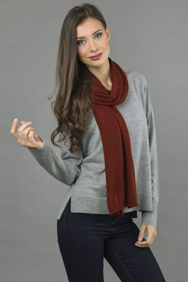 Pure Cashmere Scarf Plain Knitted Stole Wrap  in Bordeaux
