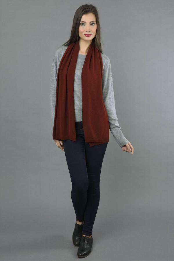 Pure Cashmere Scarf Plain Knitted Stole Wrap  in Bordeaux