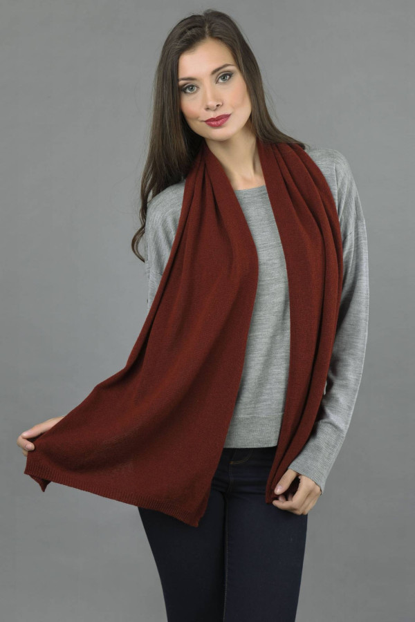 Pure Cashmere Scarf Plain Knitted Stole Wrap  in Bordeaux
