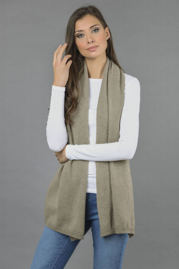 Cashmere scarf in Camel brown plain knit
