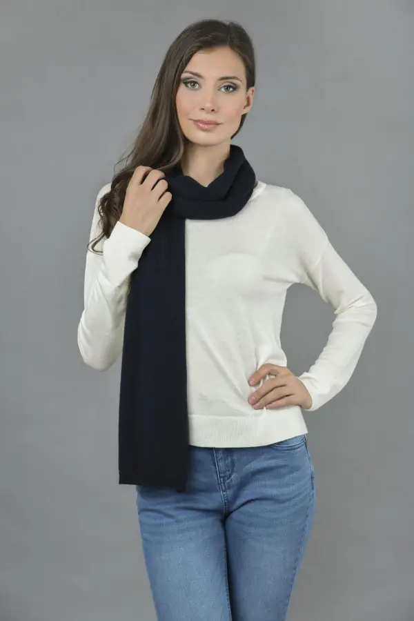 Reiner Kaschmir Schal Glatt Gestrickt Stola in navy blau