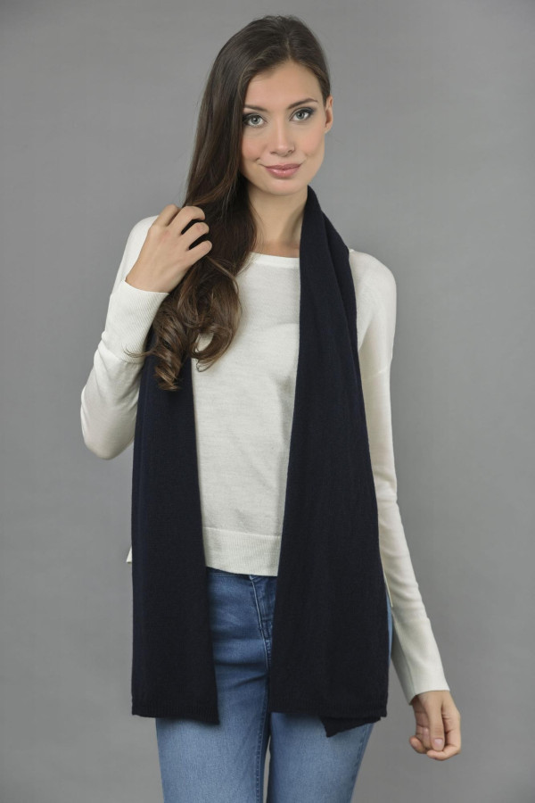 Pure Cashmere Scarf Plain Knitted Stole Wrap in Navy Blue