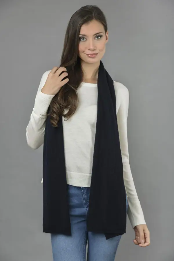 Reiner Kaschmir Schal Glatt Gestrickt Stola in navy blau