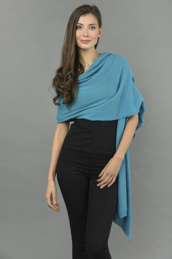 Stola grande in puro cashmere Blu mare