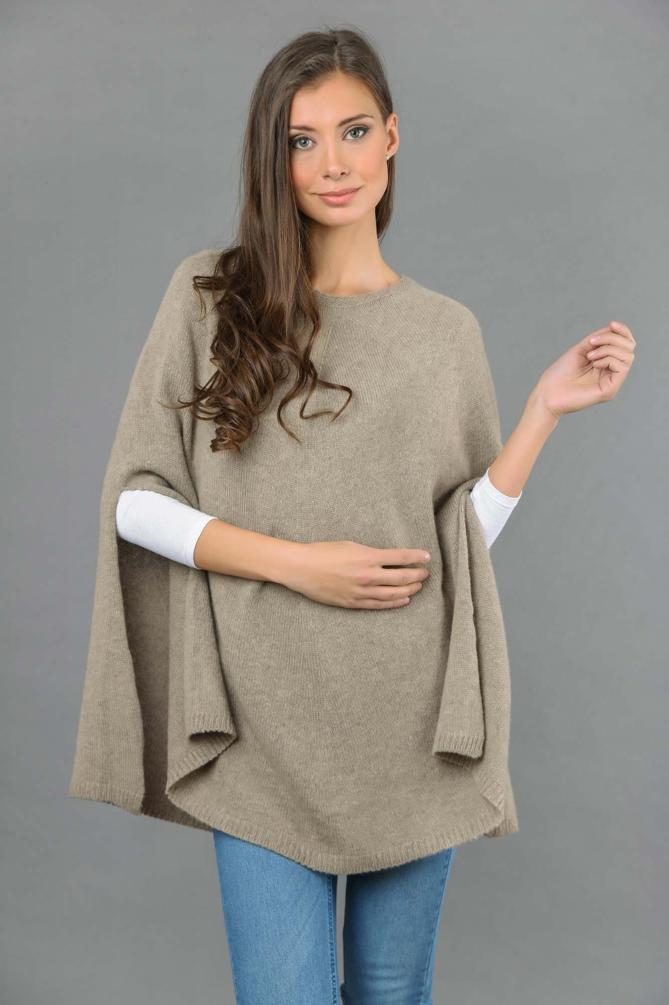 explosión Minero Araña Pure Cashmere Poncho Cape, Plain Knitted in Camel brown | Italy in Cashmere  US