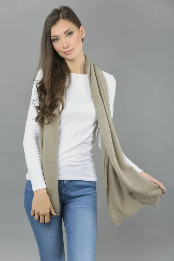 Cashmere scarf in Camel brown plain knit