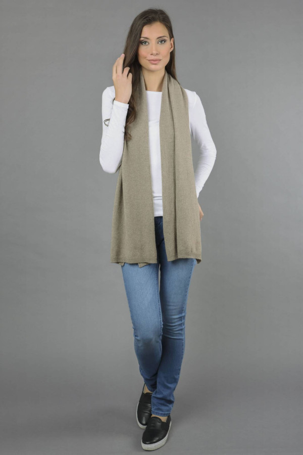 Pure Cashmere Scarf Plain Knitted Stole Wrap in Camel Brown