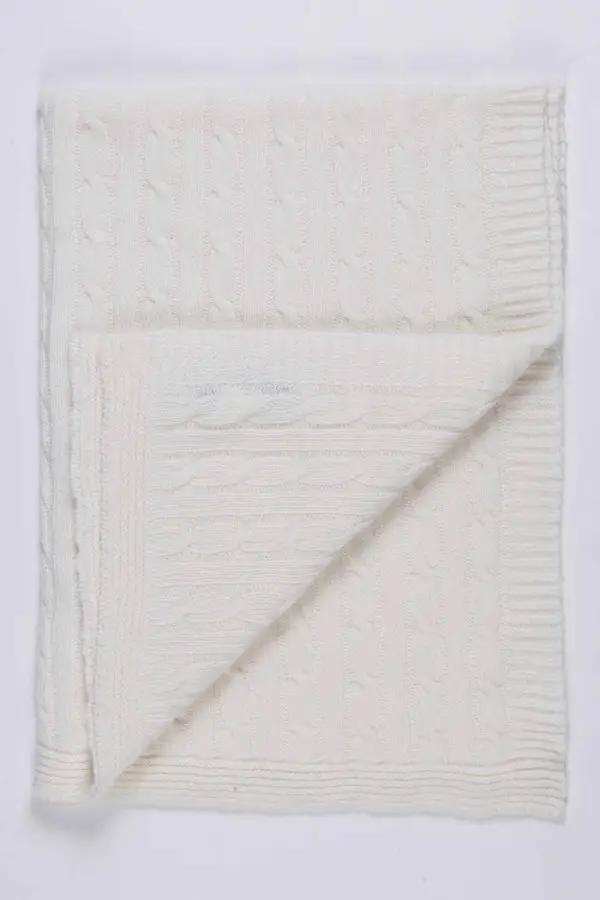 Cream White pure cashmere baby blanket cable knit