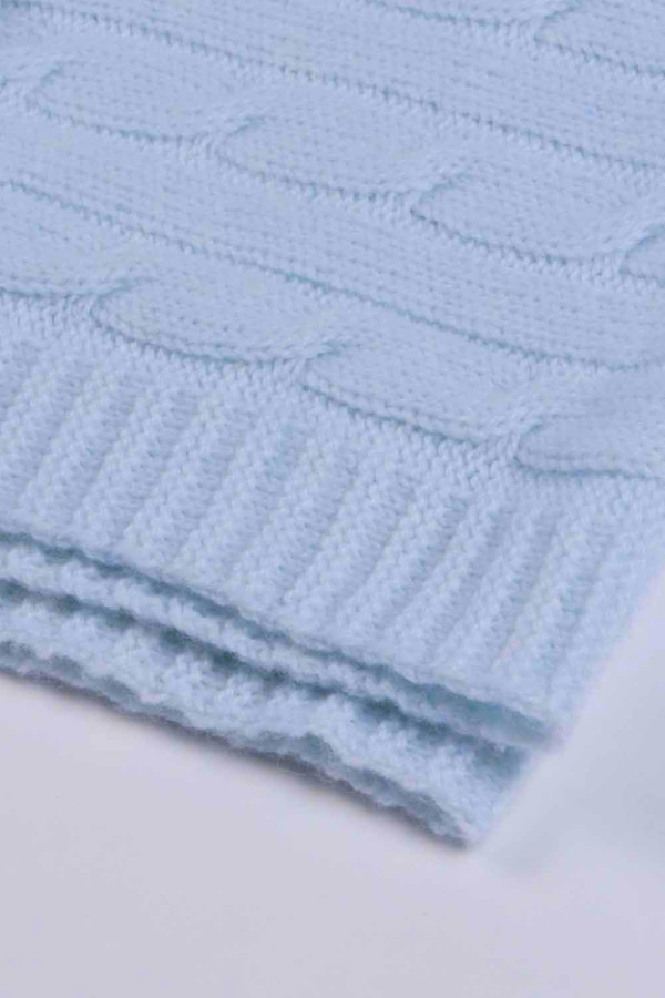 Couverture pour bébé pur cachemire maille torsadée en Light blue