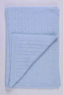 Light Blue pure cashmere baby blanket cable knit