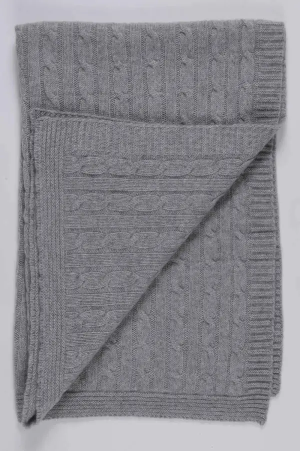 Light grey pure cashmere baby blanket cable knit