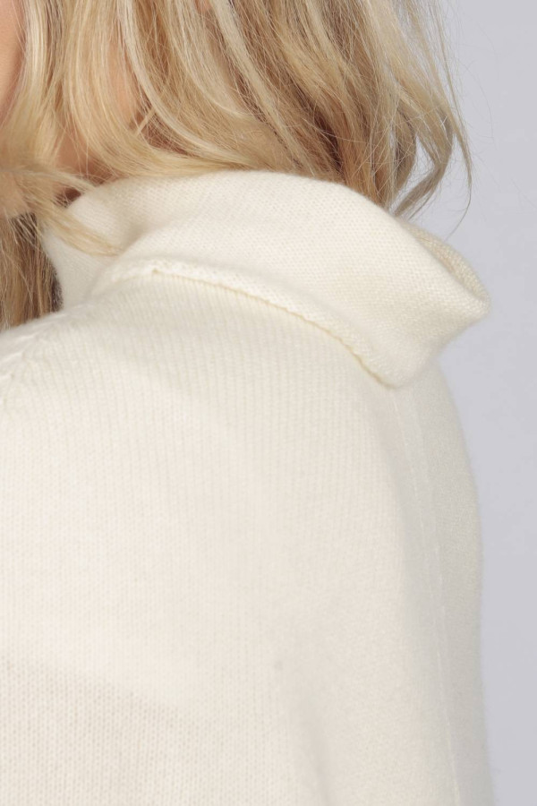 Cream White pure cashmere roll neck poncho cape