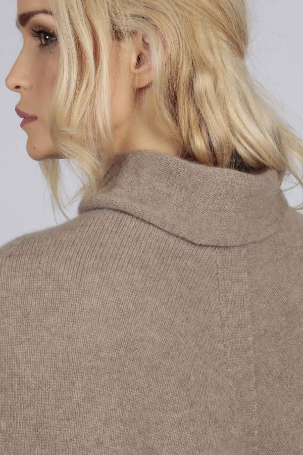 Poncho cape à col roulé 100% cachemire en chameau brun