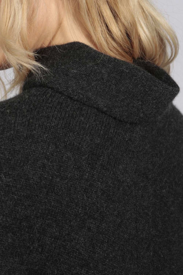 Charcoal Grey pure cashmere roll neck poncho cape