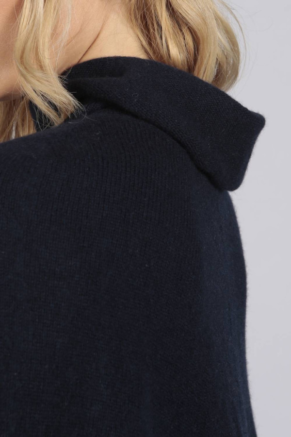 Blue navy pure cashmere roll neck poncho cape