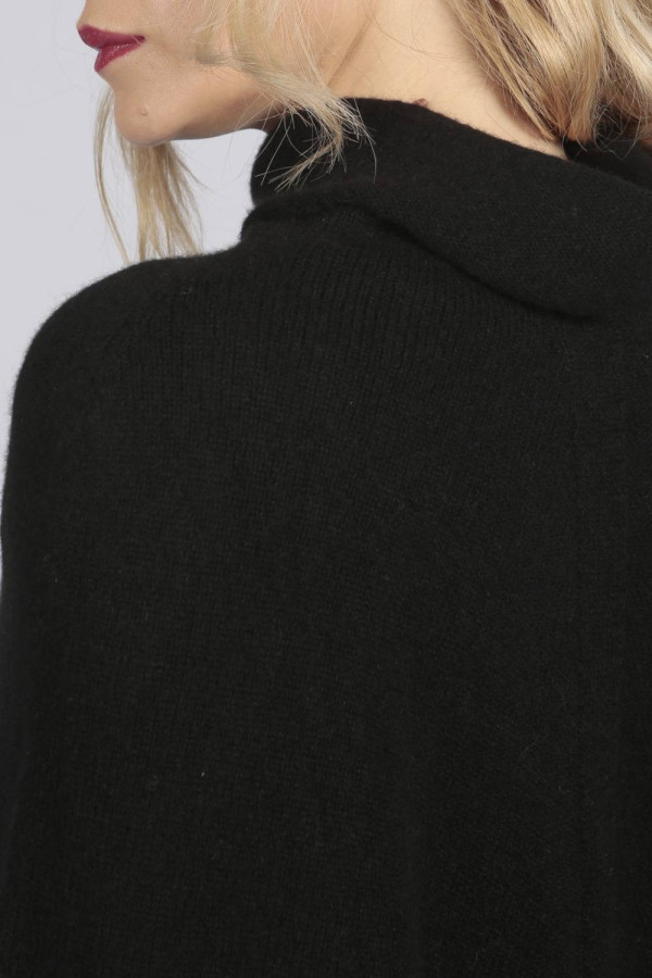 Black pure cashmere roll neck poncho cape