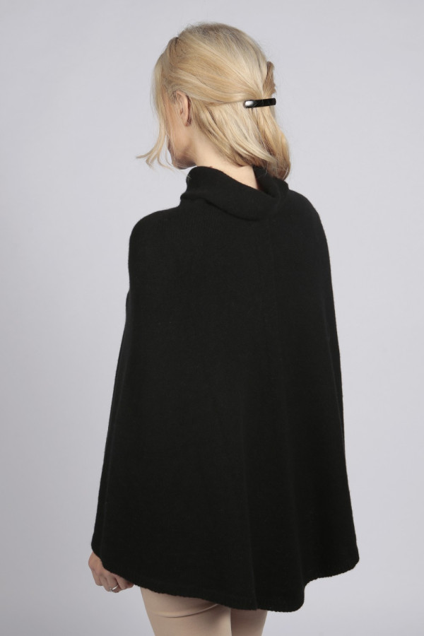 Capa-poncho con cuello de cisne de cachemira pura negro