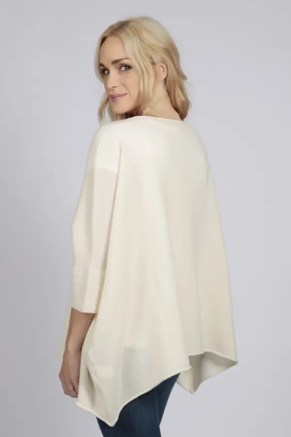 Cream White pure cashmere short sleeve oversized batwing sweater 